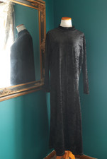 Vintage Styleworks Black Crushed Velvet Mock Neck Maxi Dress Witchy Whimsigoth