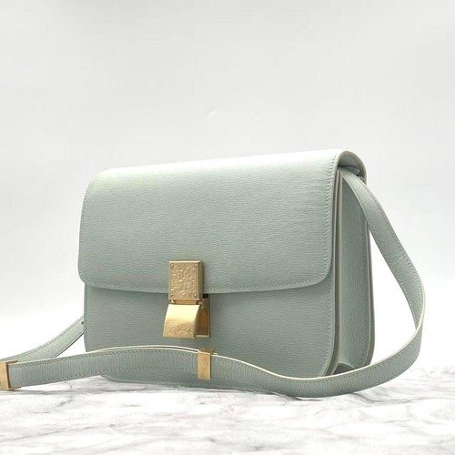 Celine Classic Box Medium Shoulder Bag Green Leather Phoebe Period