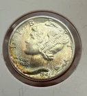 1943 D Silver Mercury Dime Rainbow Toned Great Details - 90% Silver Comb/ship FB