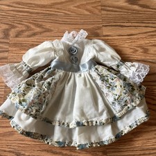 Blue Calico Layered Girl's Dress w/ White Lace Edge 1970's Vintage B