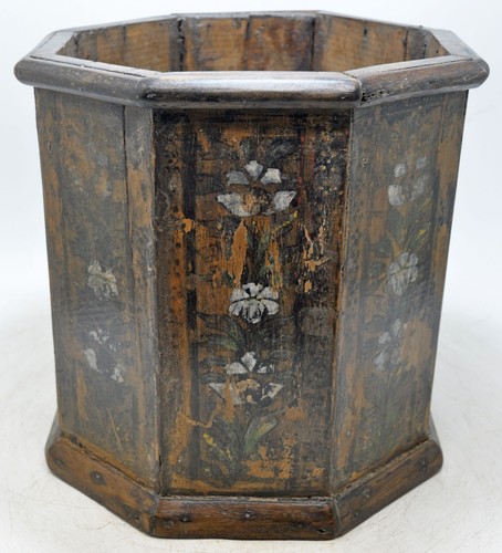 Vintage Wooden Octagonal Planter Pot Original Old Hand Crafted Fine Painted - Picture 3 of 6