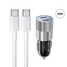For iPhone 15Plus 16e 17 Pro Max PD 40W Dual USB-C Fast Car Charger Type C Cable