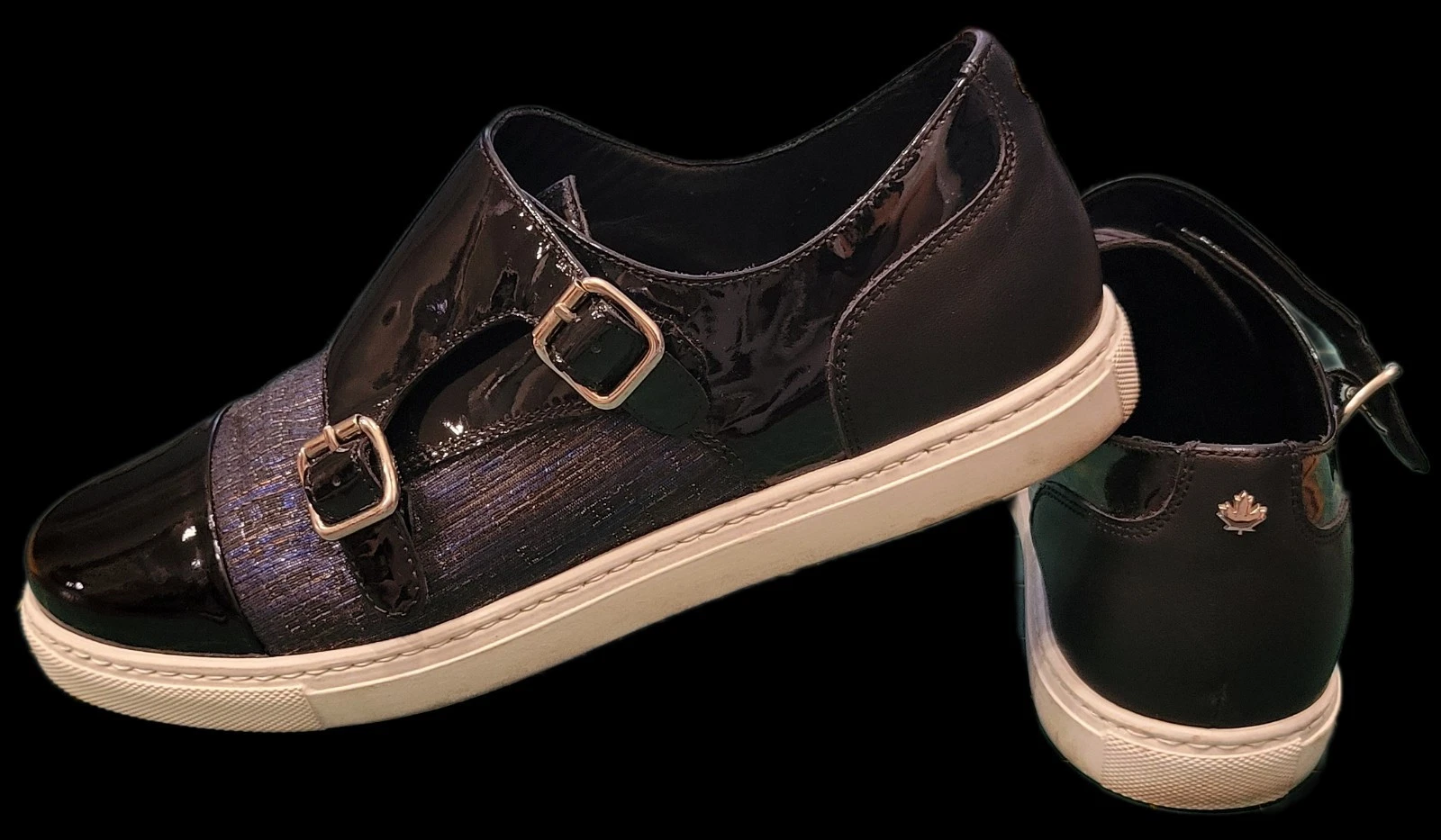 Dsquared2 Uomo Nero Patent Doppio Cinturino Monk Blu Scintillante Tg 8