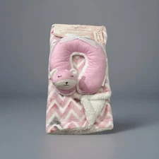 Cuddle Time Baby Blanket Travel Set Neck Rest Pink Soft Plush Sherpa