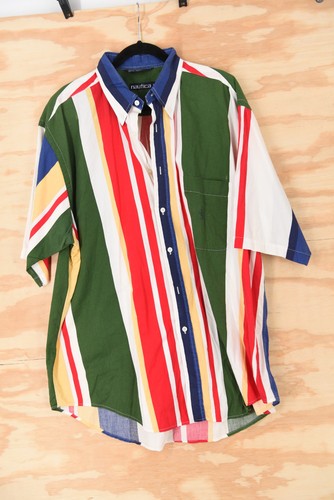Camicia Nautica Colorblock Righe Orizzontali Colorata S/S Bottoni Uomo XL - Foto 6 di 10