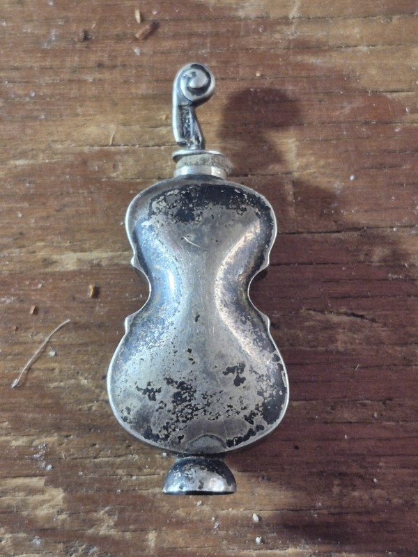 Antique Sterling Silver Miniature Violin Perfume Bottle with Removable Stopper