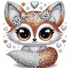 Big Eyed Fox Diamond Art Kit Irregular Gems Partial Drill 30cm X 30cm Sweet