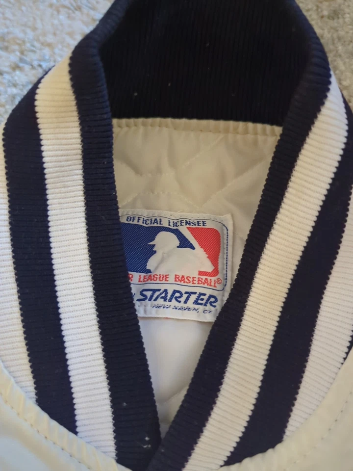 Chaqueta de iniciación rara vintage de satén crema blanca de los New York Yankees XL Foto 4 de 4