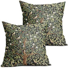 Green Tree Pillow Covers 20X20 Inch Set of 2 Watercolor Forest Bird Floral le...