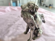 Vintage Hunting Dog with Bird Table Lighter Silver Tone Metal Figurine