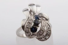 Ring Sapphire Diamonds Gold 750 18K White Gold Top#