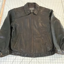 Eddie Bauer Men L Genuine Leather Brown Polyester Fill Bomber Jacket
