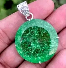 Natural Certified 70.01 Ct Green Emerald 925 Solid Silver Pendant Loose Gemstone