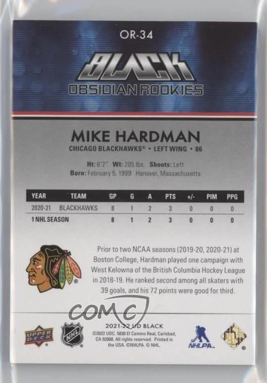 2021-22 SPx UD Black Obsidian Rookies Purple /25 Mike Hardman #OR-34 RC - Image 2 of 2