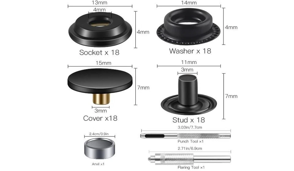 Kit de sujetador a presión de 72 piezas de 15 mm para proyectos artesanales de cuero y tela Foto 3 de 4