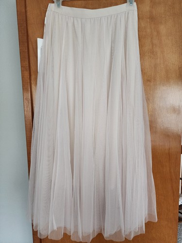 BRAND NEW High Waist Pleated Chiffon BEIGE Skirt MIDI Length Size L