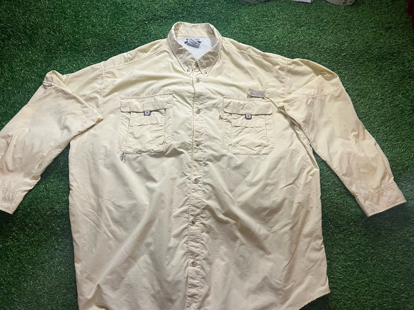 Columbia Fishing Shirt XXL Yellow Long Sleeve Vented PFG Outdoor AUTHENTIC