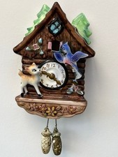 vintage child's wall hanging clock money box bank with original cork plug 