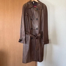 Max Mara Studio Leather Balmacaan Coat Brown Used Stylish Vintage Look-Shipping