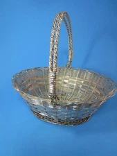 *Basket Silvertone Woven Metal, Quality, Heavy, Swing Handle Easter, Display 7"L