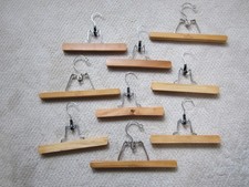 Set of 9 Wooden Clamp Pant Skirt Hangers with Metal Hooks Vintage Harmony House