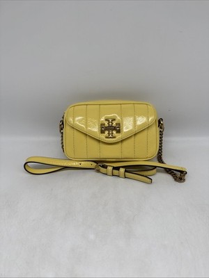 Tory Burch Mini Kameratasche Lack Gelb Gesteppt Leder Schultergurt Neu