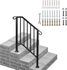 VINGLI Handrails for Outdoor Steps, Stair Handrail Fits 2 to 3 Steps, Wrought Ir