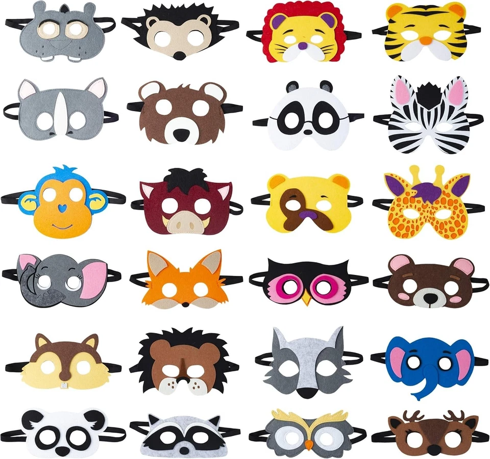 24-Piece Animal Felt Masks - Fun Party Favors for Jungle Safari Celebrations - Image 3 of 4