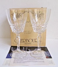Vintage CHERBOURG Clear Crystal Water Goblet in Box, France , 7.25",  Set of 2