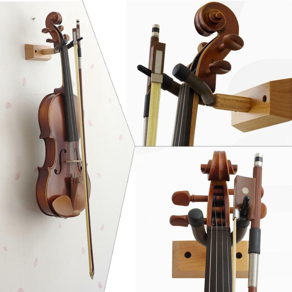 Wall Mount Violin Hanger Hook Holder Flanger Wood Base with Bow Holder