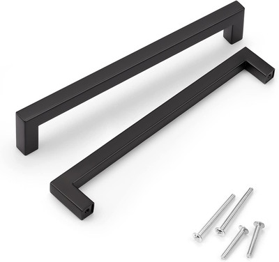 6 Pack Matte Black Stainless Steel Kitchen Cabinet Door Handles - T Ba