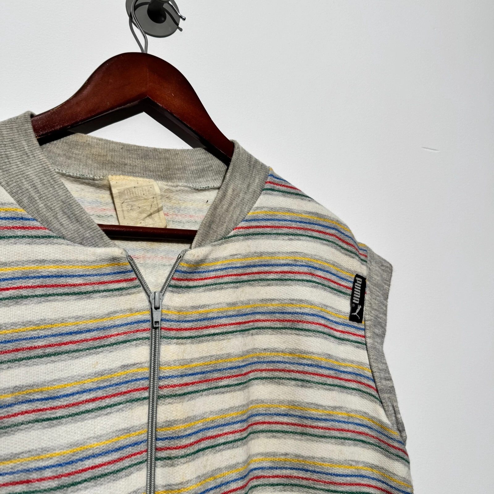 GUCCI Gilet Puma unisex multicolore cotone taglia L lavato anni 90 sbiadito vestibilità regolare