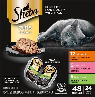 Perfect Portions Cuts in Gravy Wet Cat Food Trays, Roasted Chicken, Salmon