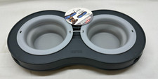 Dexas Double Elevated Pet Dog Cat Feeder - Light Grey, Small/1 Cup Bowls