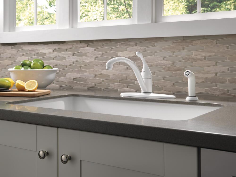 Delta Collins Kitchen Faucet w/ Spray 1.8 GPM White-Certified Refurbished