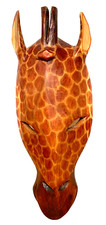 Giraffe Hand Carved Wood Tiki Animal Head Mask Wall Tribal Jungle Safari
