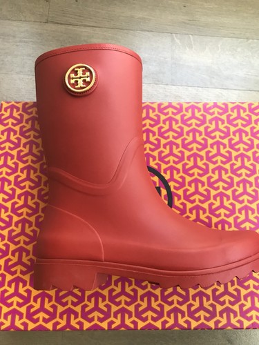tory burch orange rain boots