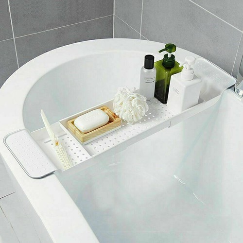 Expandable White Bath Caddy Holder Tray Over Bathtub Rack Support Spa Bathroom - Picture 2 of 10