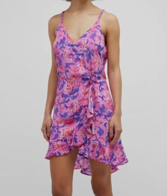 $326 Rococo Sand Women's Pink Floral Sleeveless Crepe Dress Size M