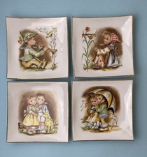 Vintage Japan Porcelain MIniature Plates Wall Hangings Hummel-like Set of 4