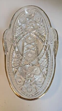 McKee Pressed Glass Pres Cut Relish Condiment Dish with Gold Gilt Trim