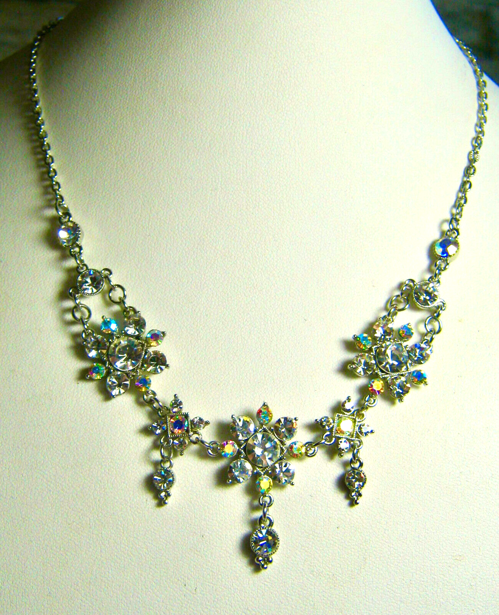 Sparkly VCLM Clear Rhinestone Aurora Borealis Necklace 16