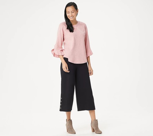 Lisa Rinna Collection Sweatshirt with Flutter Sleeve Detail Heather Rose Size 1X - Picture 2 of 5