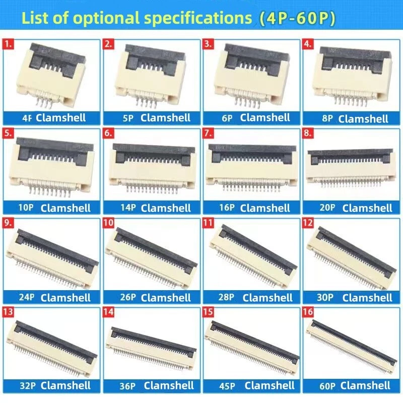 10PCS FFC/FPC Flat Cable Connector Socket 0.5MM 6/8/10/30-50P Top/bottom/flip - Image 2 of 4