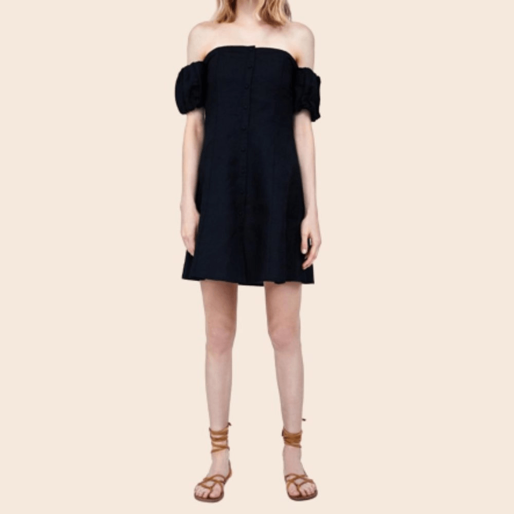 beige linen dress women Beige Short Sleeve Midi Women Linen Dress 3718 main image 1