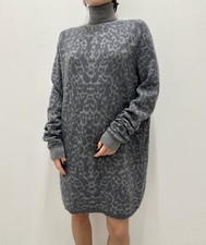 Alexander McQueen Leopard Print Gray Wool Mohair Blend High Neck Dress Size S
