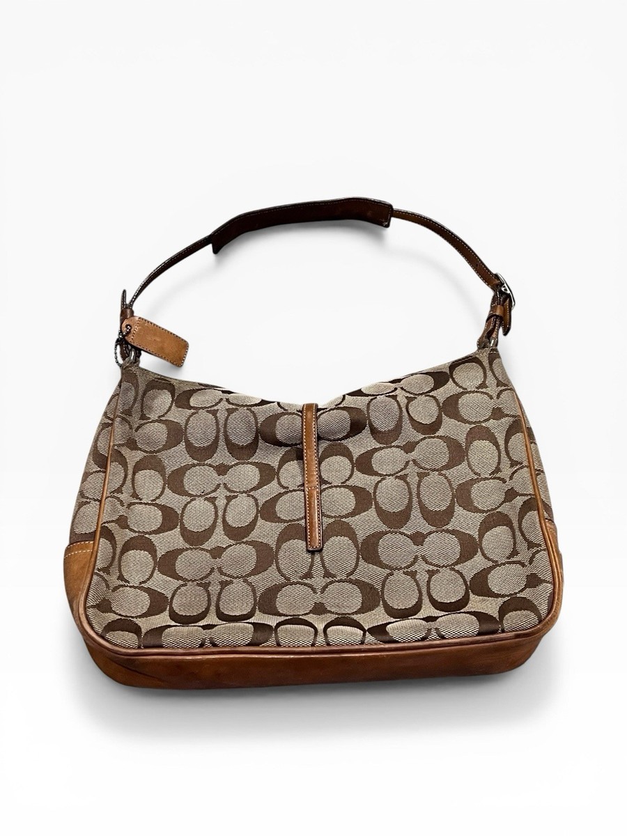 バッグ Coach Hampton Signature Hobo Bag Brown Vintage Coach Hampton Signature Hobo Bag 6091 Tan Canvas Leather