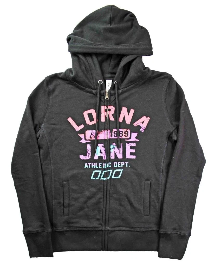 Lorna Jane Womens M Hoodie Sweatshirt JacketLong Sleeve Zip Ft Black $125 NEW