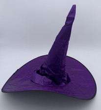 Halloween Purple Large Ruched Witch Hat for Women Men Wizard Pointed Cap