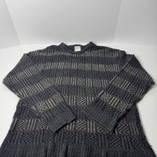 Vintage G:B Geometric Pattern Knit Sweater Gray Brown Crew Neck Men's Large